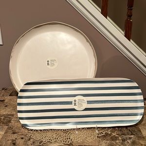 OUI for Indigo Set/2 Melamine Serving Platters